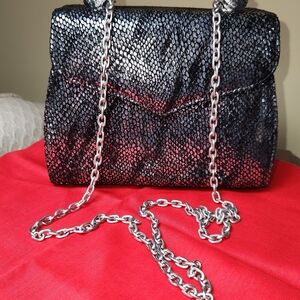 Ohh! Ashley over the shoulder dress bag in black and silver animal print